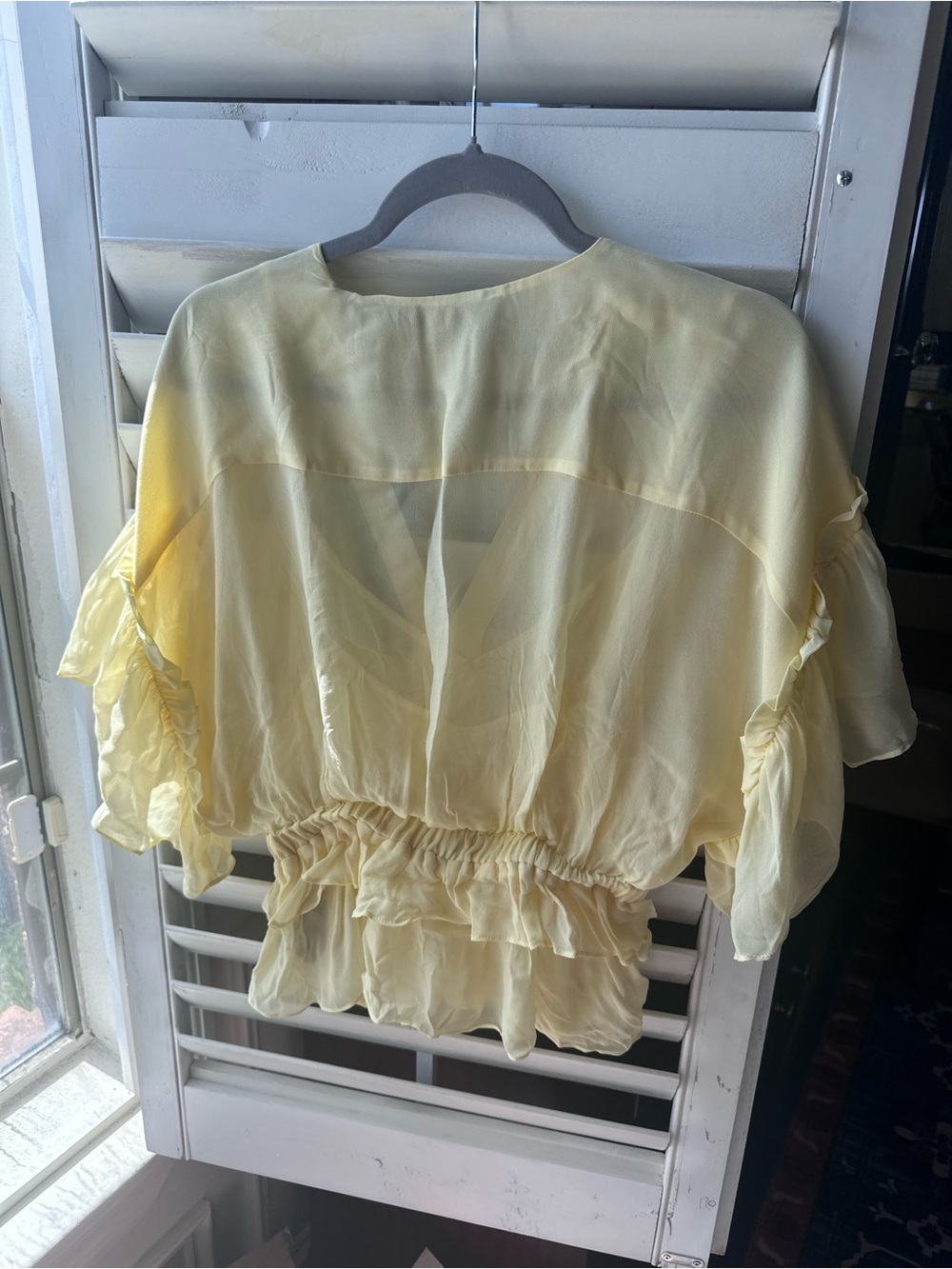 The Kooples Pale Yellow Ruffle V-Neck Blouse - Picture 3 of 3